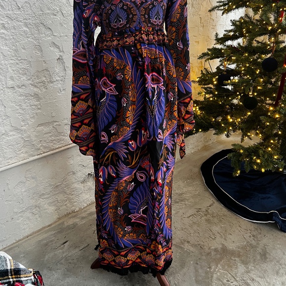 Farm RIO Heart forest Printed crepe de chine maxi dress SIZE SMALL floor length - Picture 3 of 9